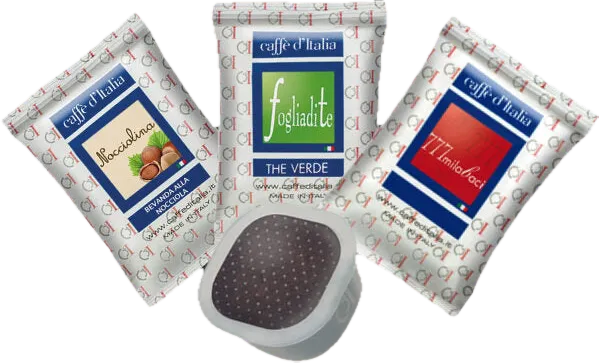 Kaffeekapseln von Caffè d’Italia im Probekit, drei Beutel und eine Kapsel